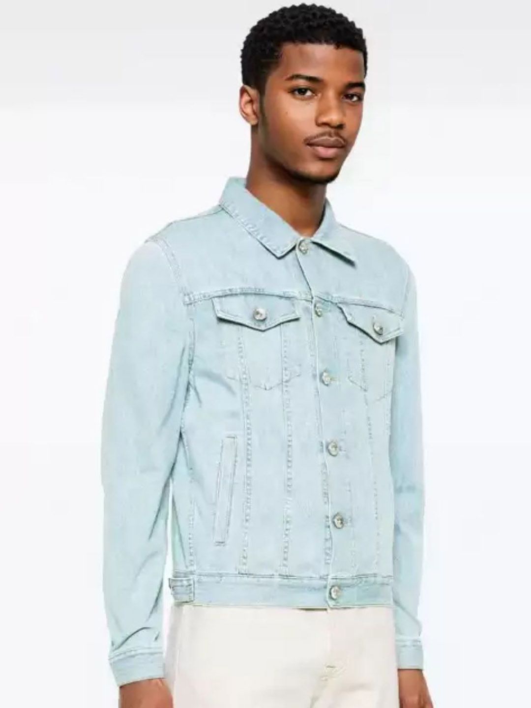 COMFITS Men Spread Collar Solid Denim Jacket-image-26