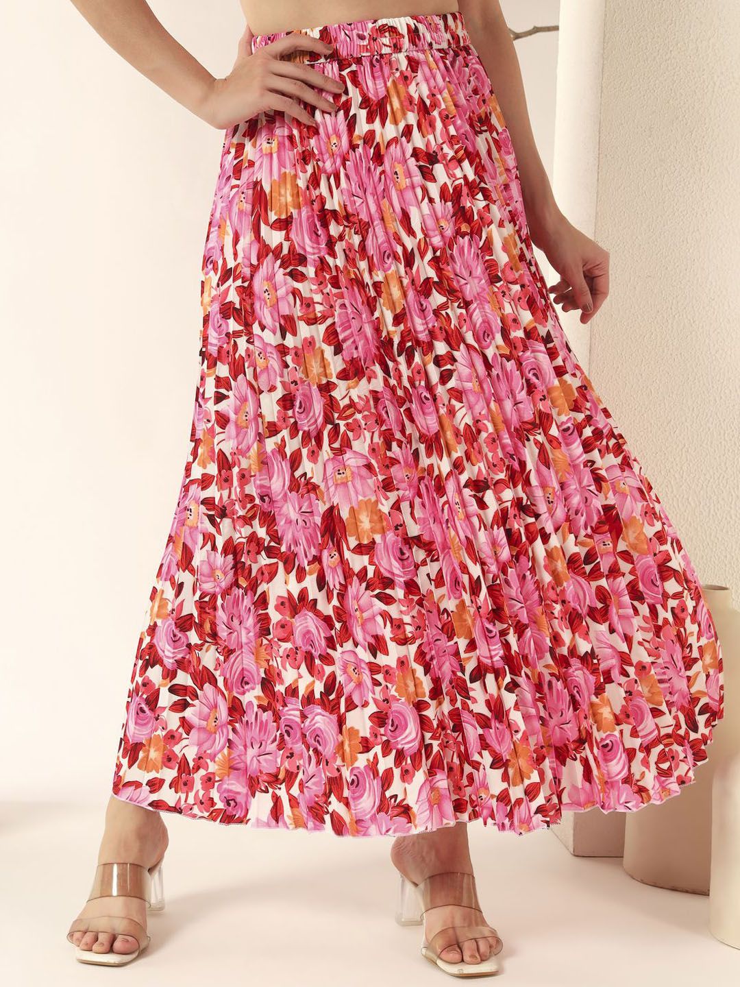 ZWERLON Floral Printed A-Line Pleated Maxi Skirt-picture-12