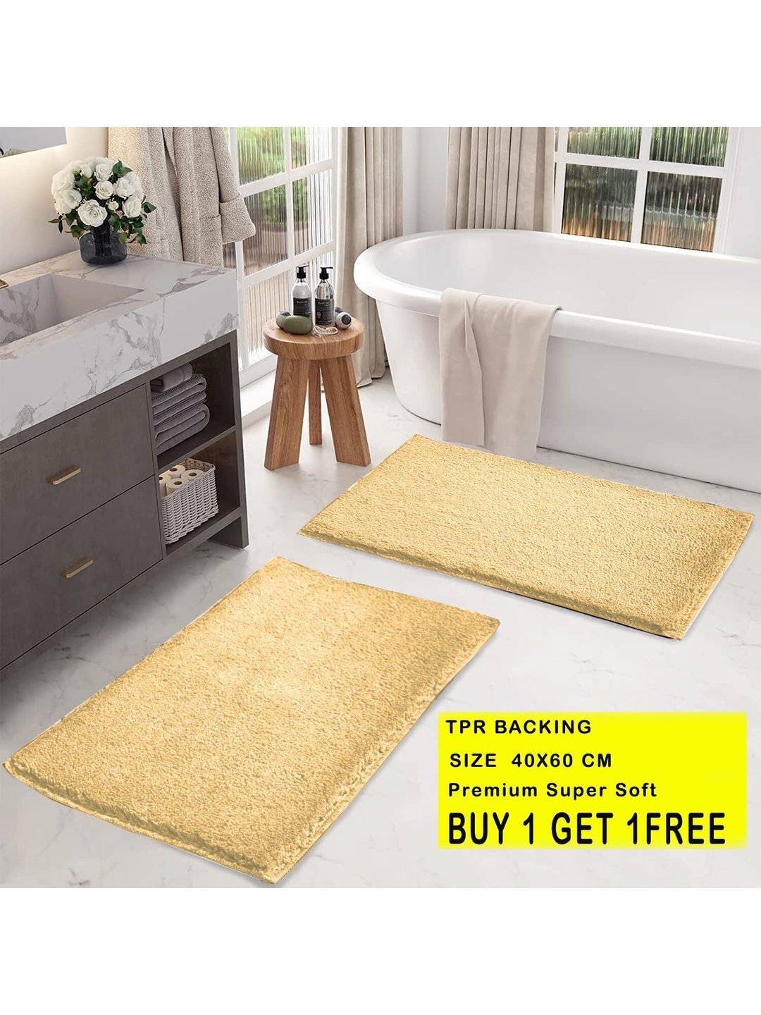RJVT Beige Microfibre 1400 GSM Bath Rugs-image-13