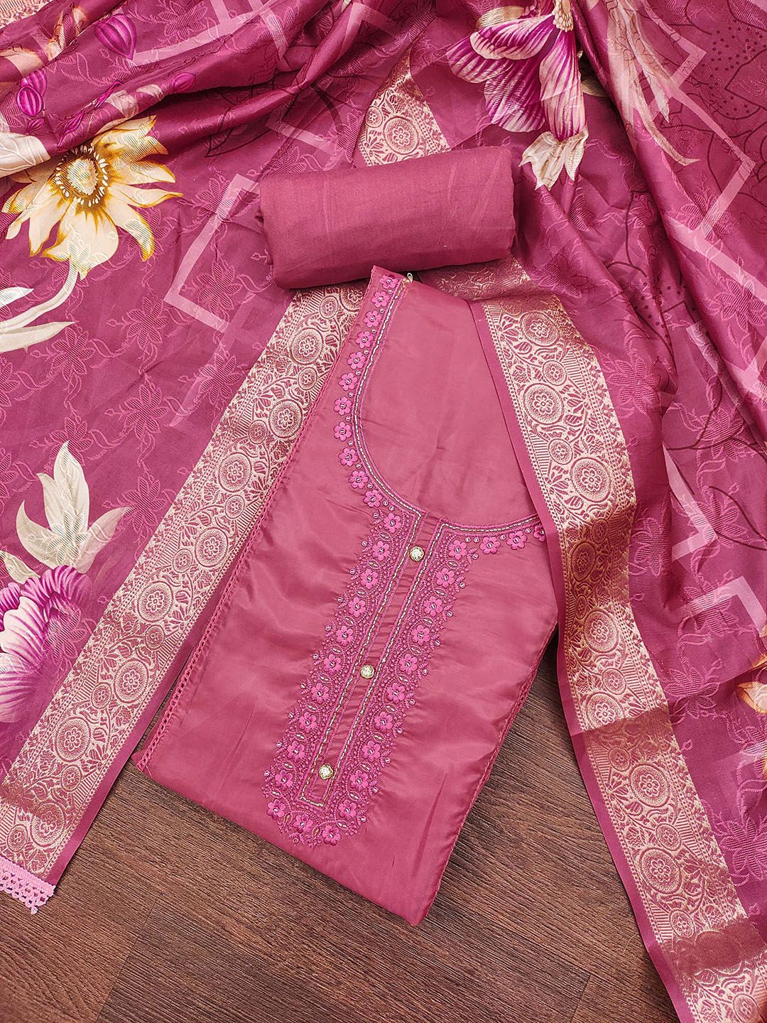 Maroosh Floral Embroidered Unstitched Dress Material-picture-6