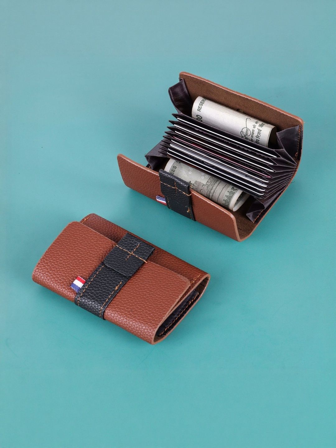 LAKSH Unisex Brown Zip Detail Leather Card Holder Wallet-picture-16