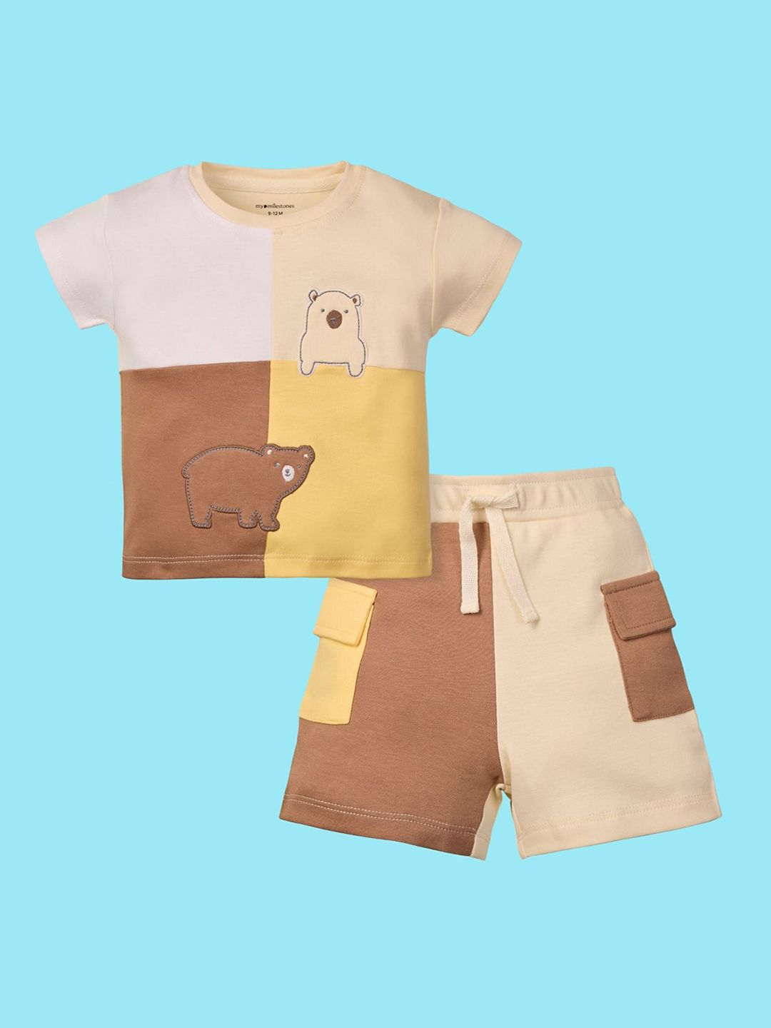 My Milestones Boys Colourblocked Short Sleeves Pure Cotton T-shirt With Shorts-picture-11