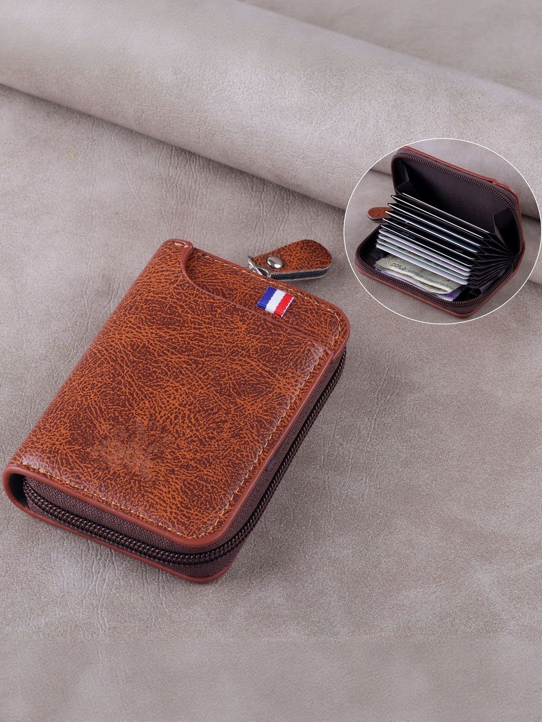 LAKSH Unisex Brown Solid Zip Detail Leather Card And Money Holder Wallets-image-3