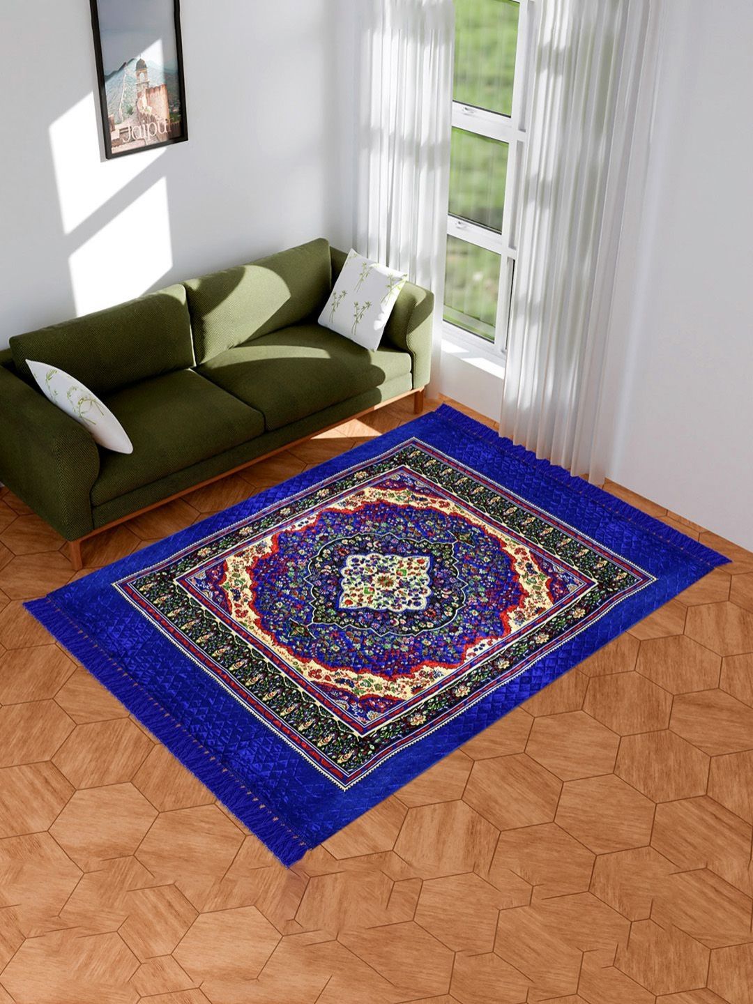 Aura Blue Ethnic Motifs Anti-Skid Other Carpet-picture-54