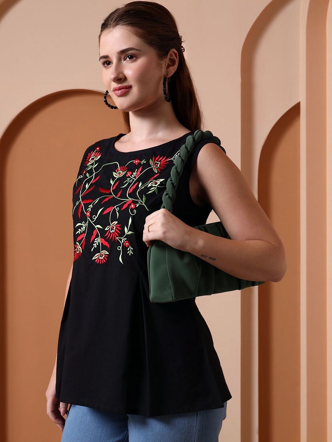 YASH GALLERY Women Embroidered Cotton Sleeveless Top-picture-12