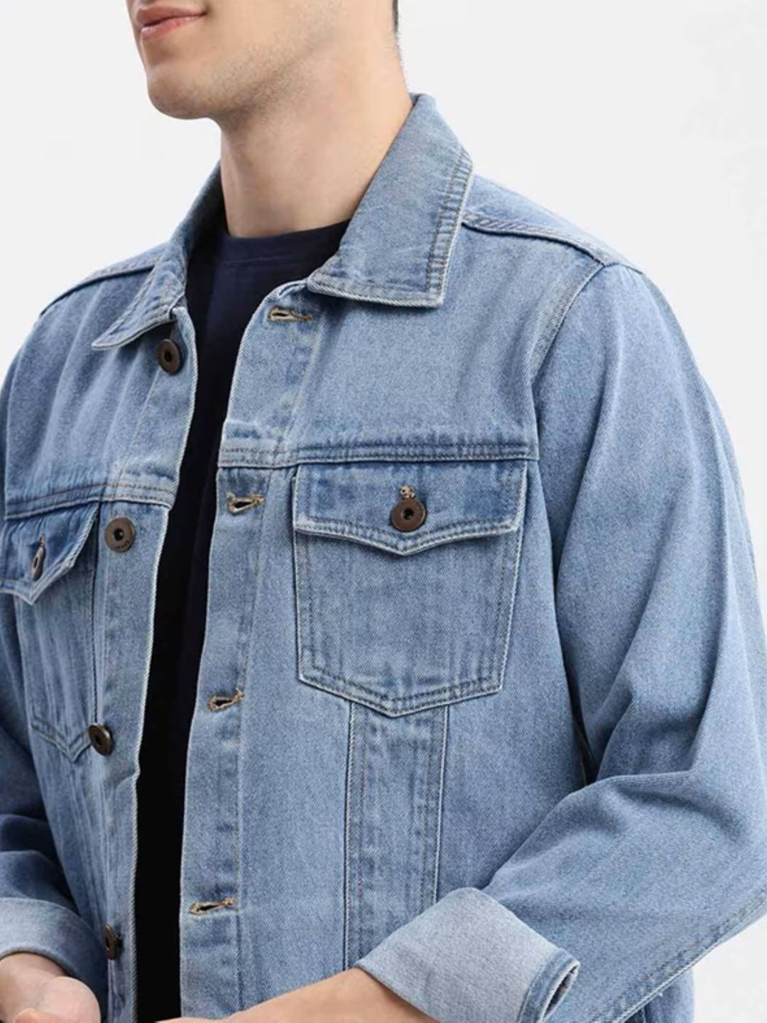 Mevan Men Blue Solid Regular Fit Denim Jacket-picture-15
