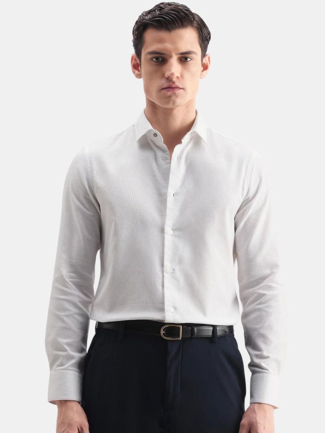 RARE RABBIT Men Comfort Fit Solid Spread Collar Cotton Formal Shirt-picture-35