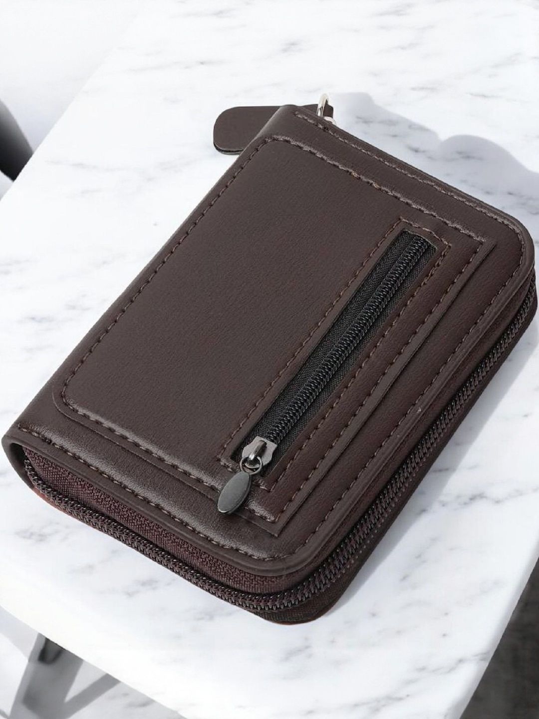 LAKSH Unisex Brown Zip Detail PU Leather Card Holder-picture-24