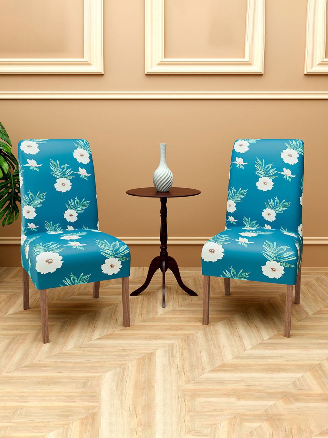 Kuber Industries Set Of 2 Green & White Printed Stretchable Chair Covers-picture-40