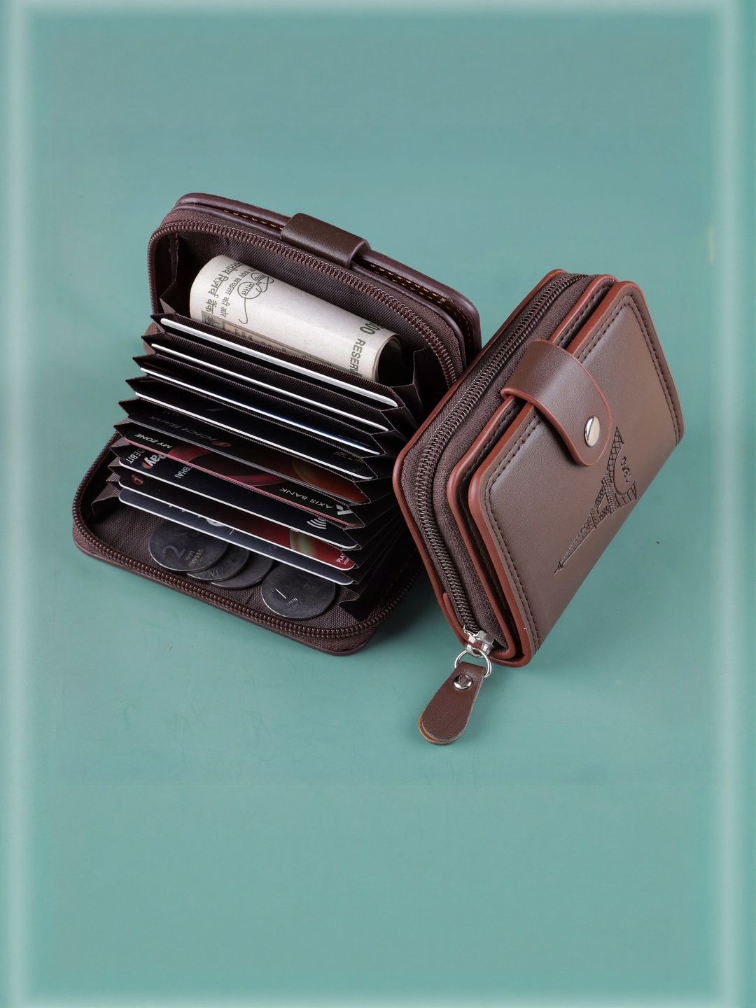 LAKSH Unisex Brown Leather Zip Detail Card Holder-picture-33