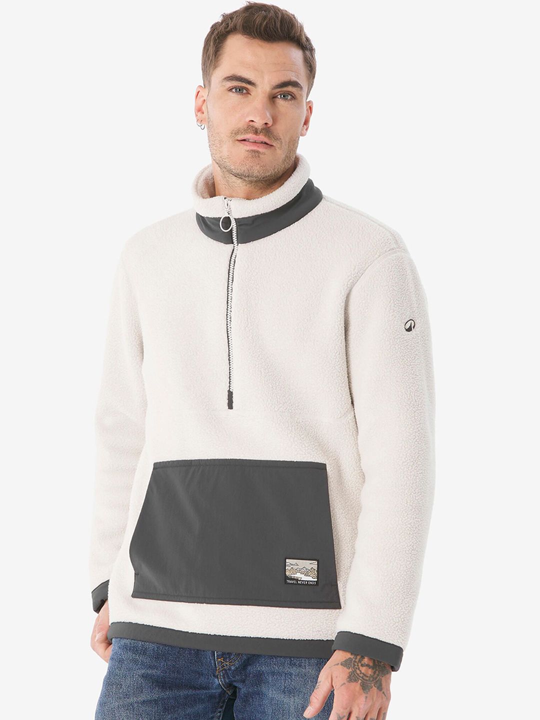 Decathlon Men Stand Collar Solid Sherpa Jacket-picture-14