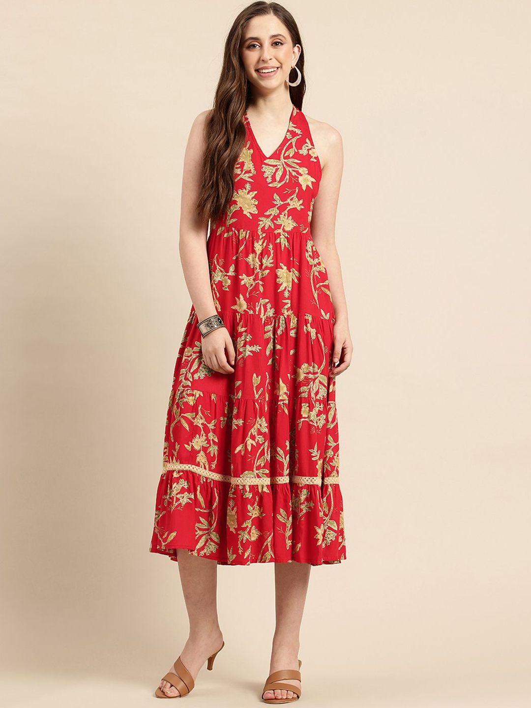 PINK VYBE Women Floral Printed Tiered Fit and Flare Midi Dress-picture-41