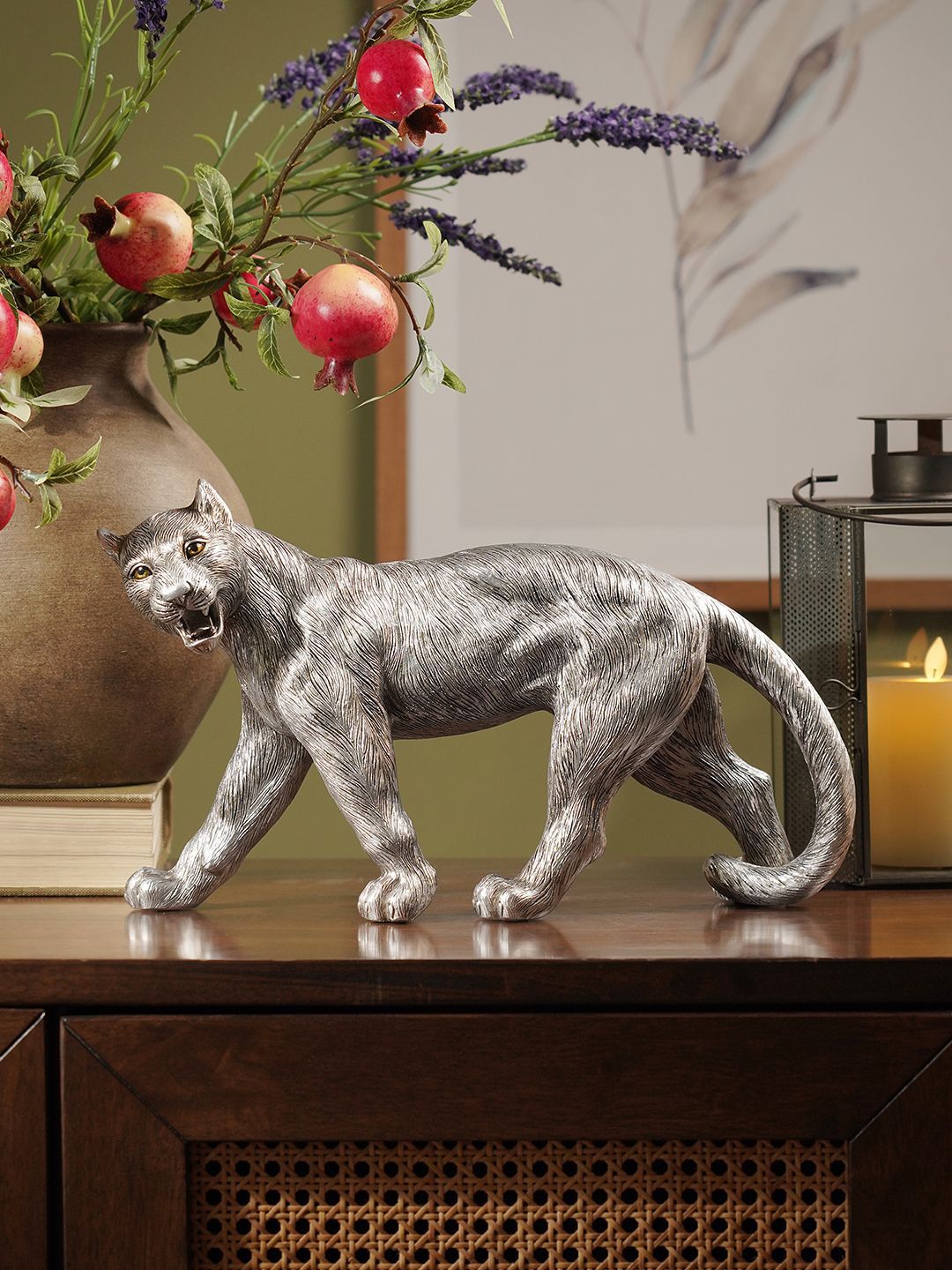 Pure Home and Living Silver-Toned Roaring Panther Figurine Showpiece-image-7