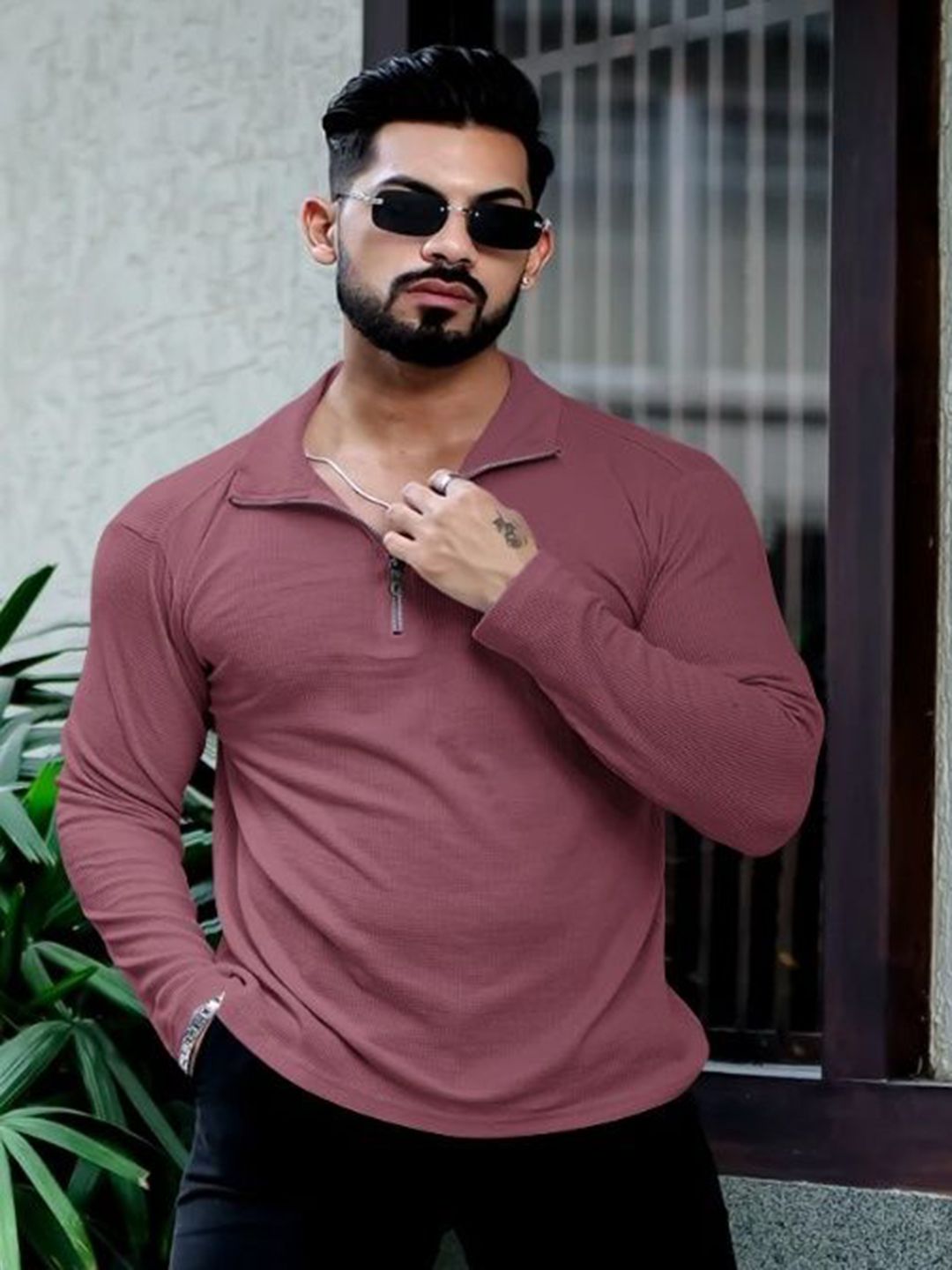HOODLER Men Solid Polo Collar Cotton T-shirt-picture-20