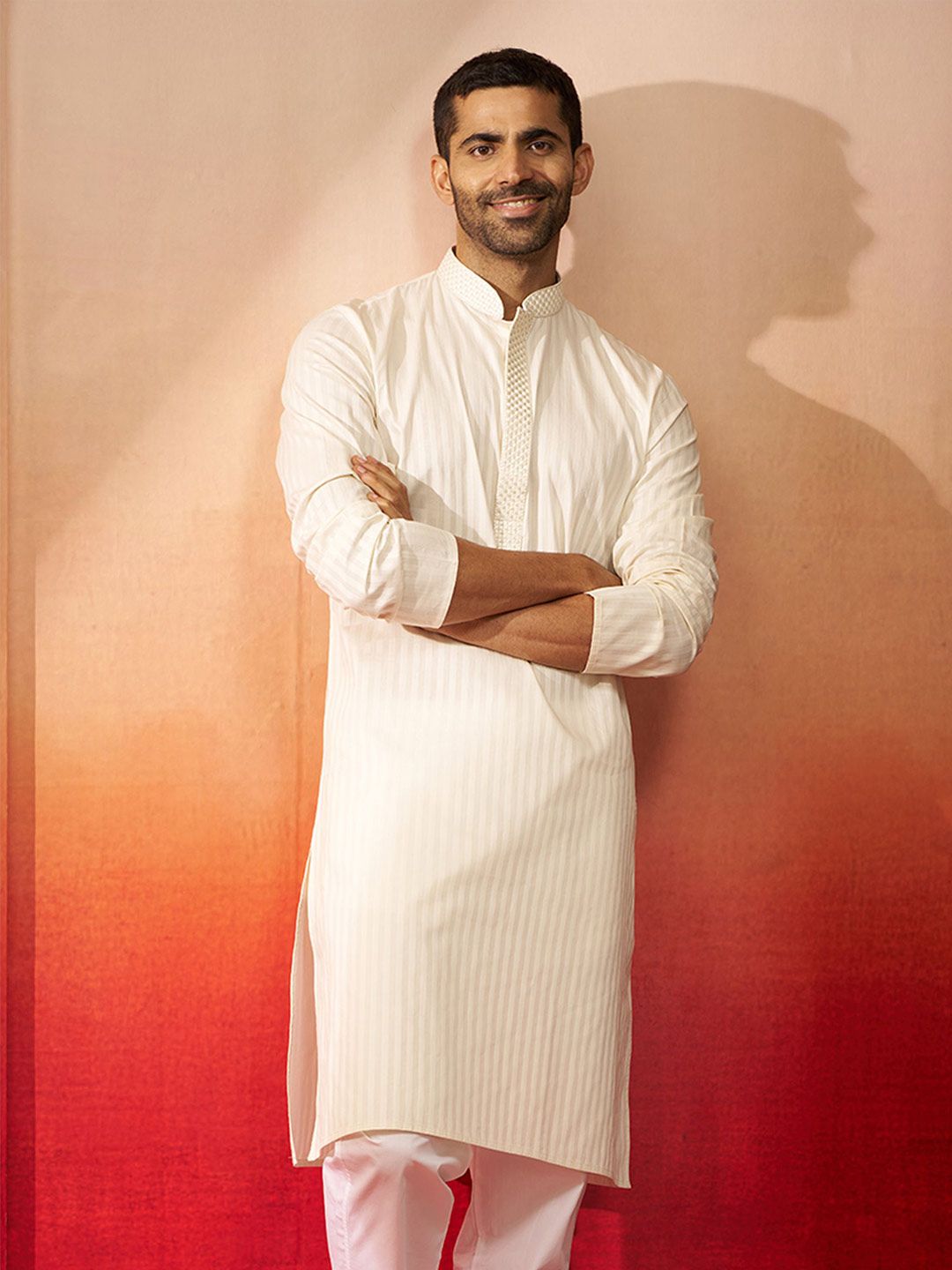 VASTRAMAY Striped Mandarin Collar Straight Kurta-image-17