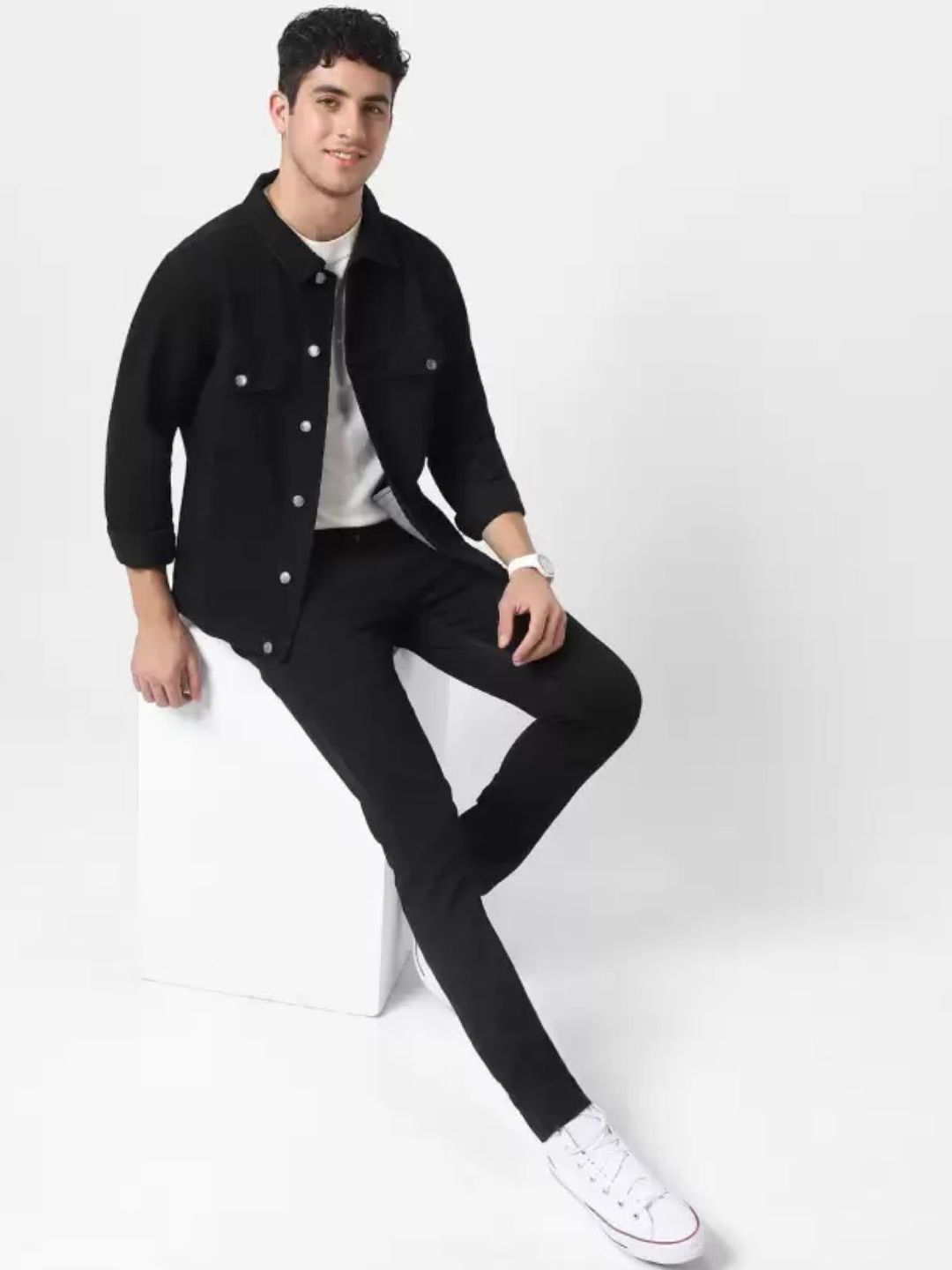 COMFITS Men Spread Collar Solid Cotton Denim Jacket-picture-13