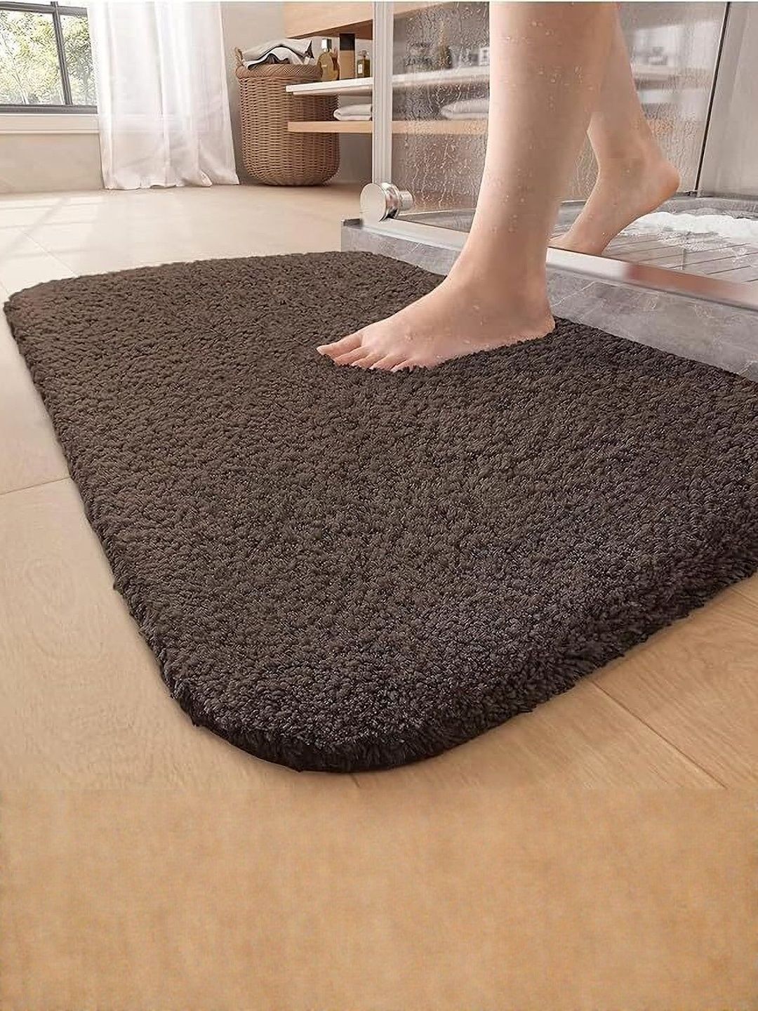 RJVT Brown Microfibre 1400 GSM Bath Rugs-image-4
