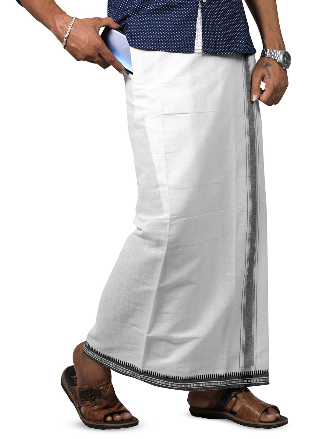 PRAKASAM COTTON Men Solid Cotton Dhoti with Pocket-picture-42