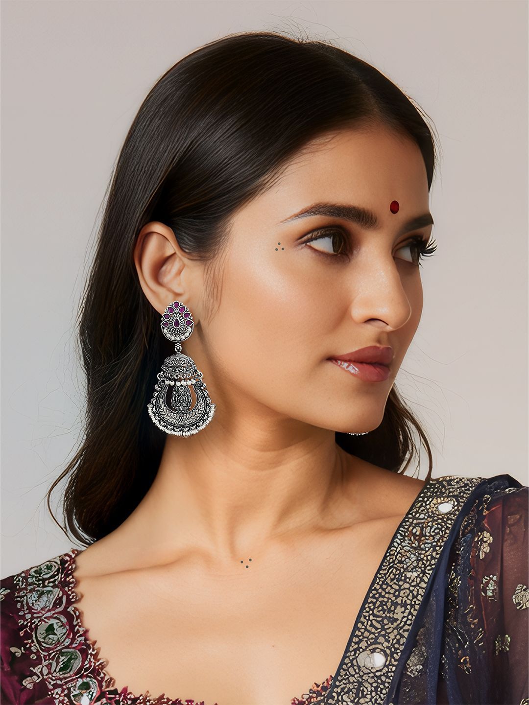 Kalakrith Milano German Silver Pearls Beaded Oxidised Dome Shaped Jhumkas-picture-22