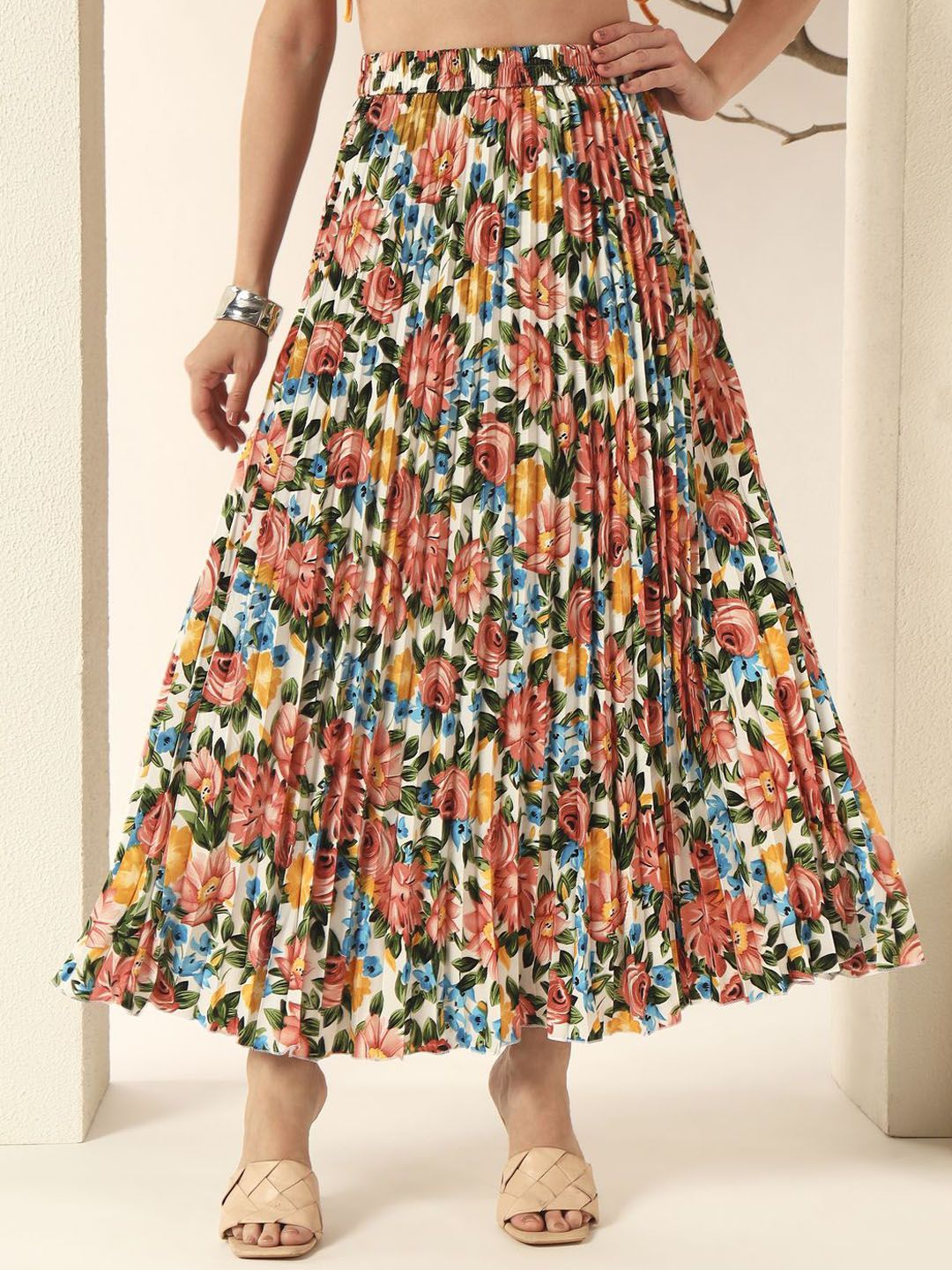 ZWERLON Floral Printed A-Line Pleated Maxi Skirt-picture-28