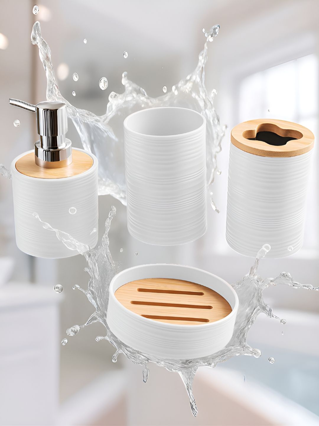 Story@home White 4 piece Solid Plastic Bath Accessories Set-picture-16
