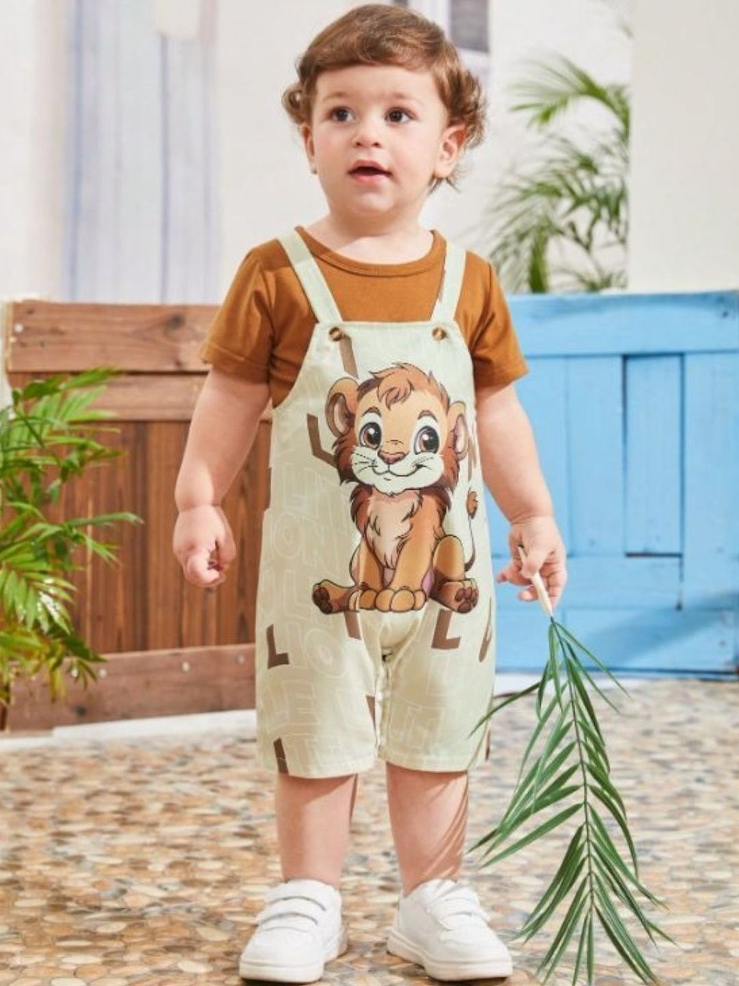 KIDNIP Boys Lion Graphic Printed Dungaree Romper With T-Shirt Set-picture-20