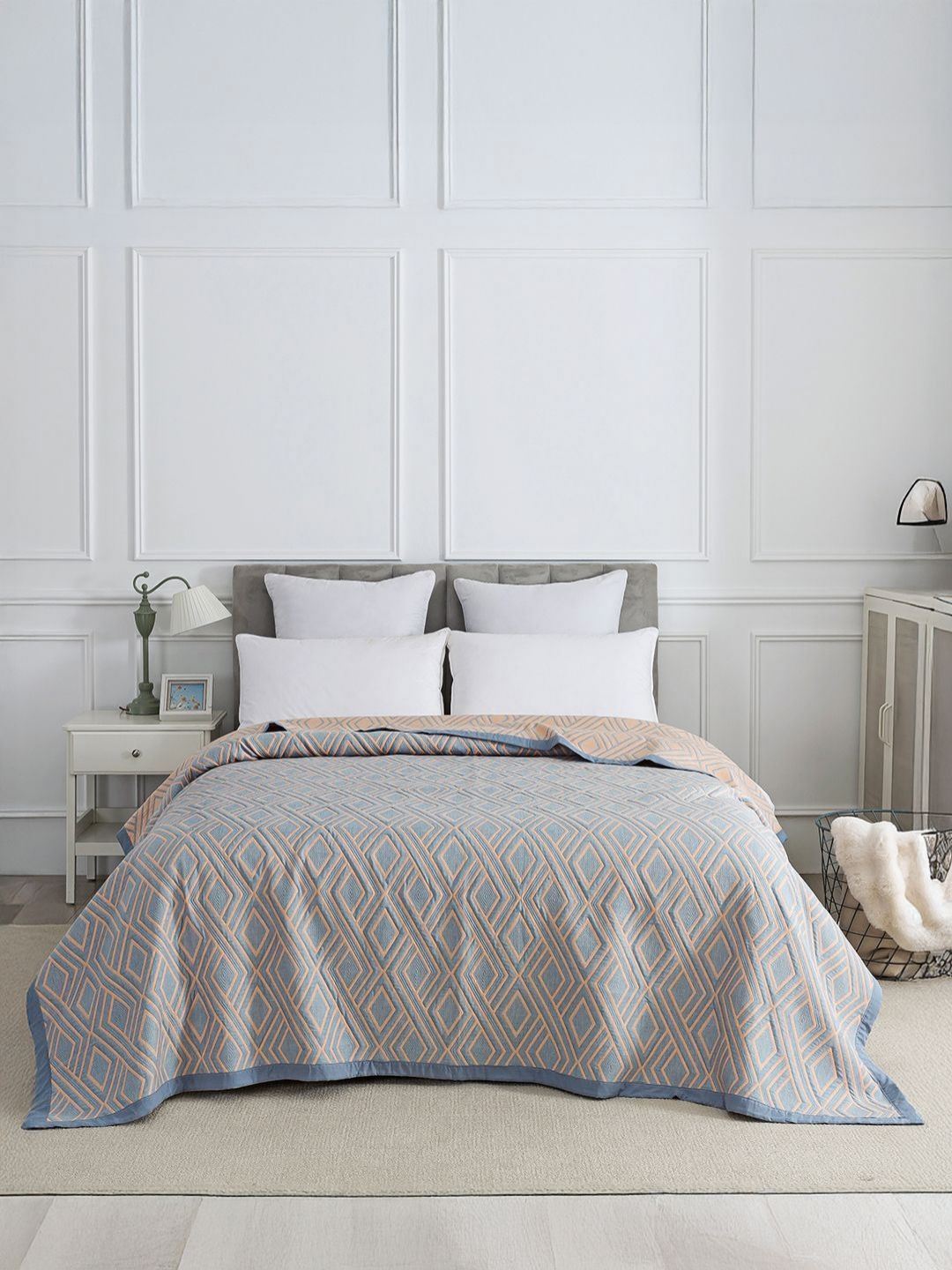 URBAN DREAM Peach & Grey Geometric Mild Winter 210 GSM Cotton Double Bed Dohar-picture-27