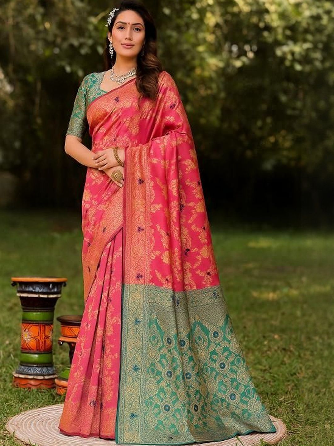 Moda Rapido Peach Woven Design Silk Cotton Kanjeevaram Sarees-picture-12