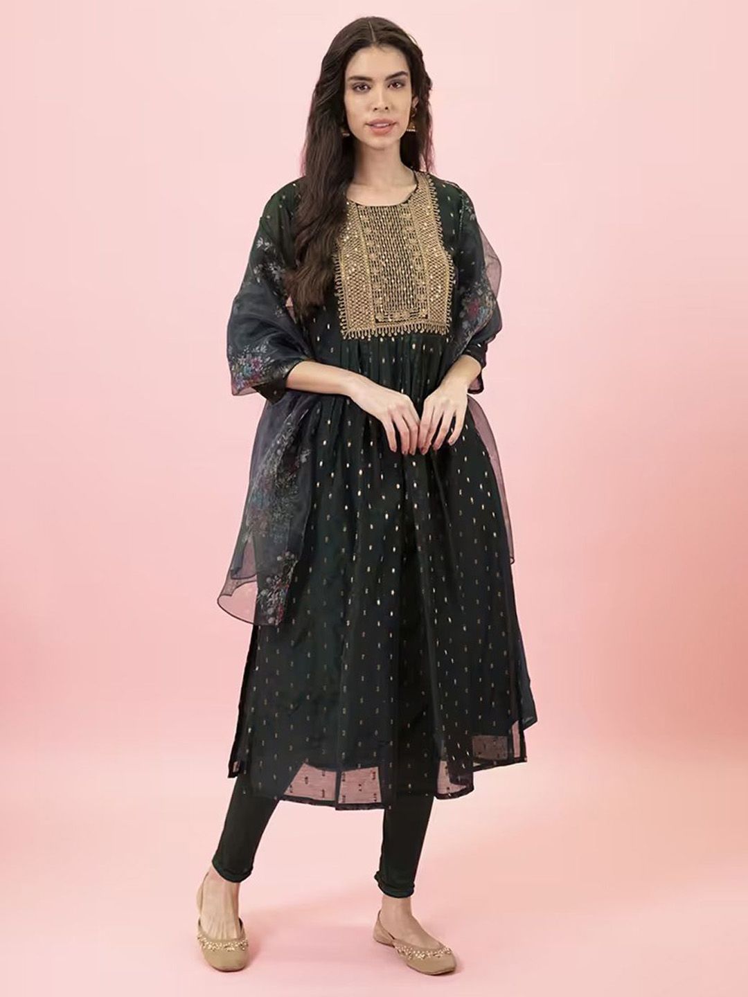 VredeVogel Women Ethnic Motifs Embroidered A-Line Kurta with Leggings & Dupatta