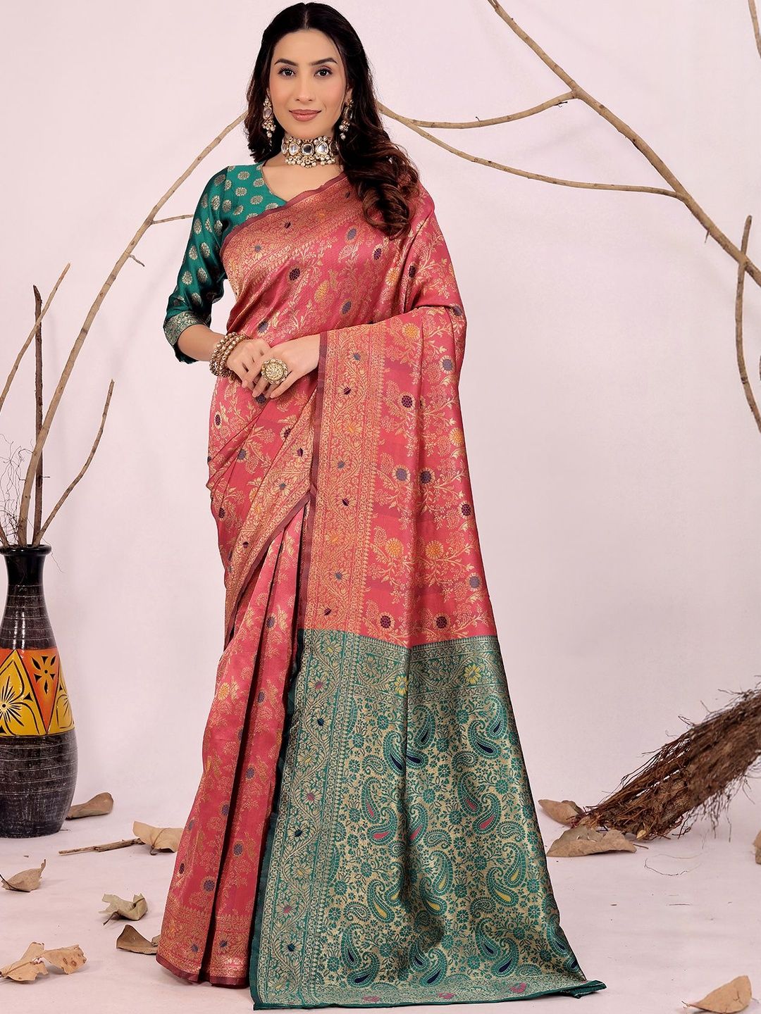 Moda Rapido Peach Woven Design Silk Cotton Kanjeevaram Sarees-picture-13