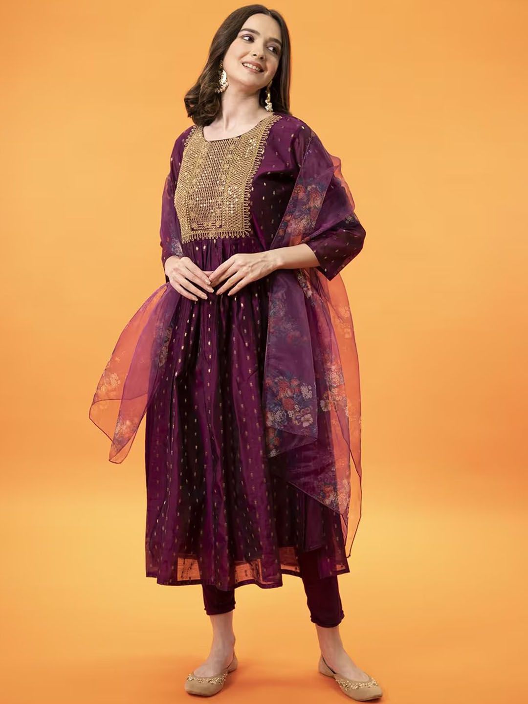 VredeVogel Women Ethnic Motifs Embroidered Anarkali Kurta with Leggings & Dupatta