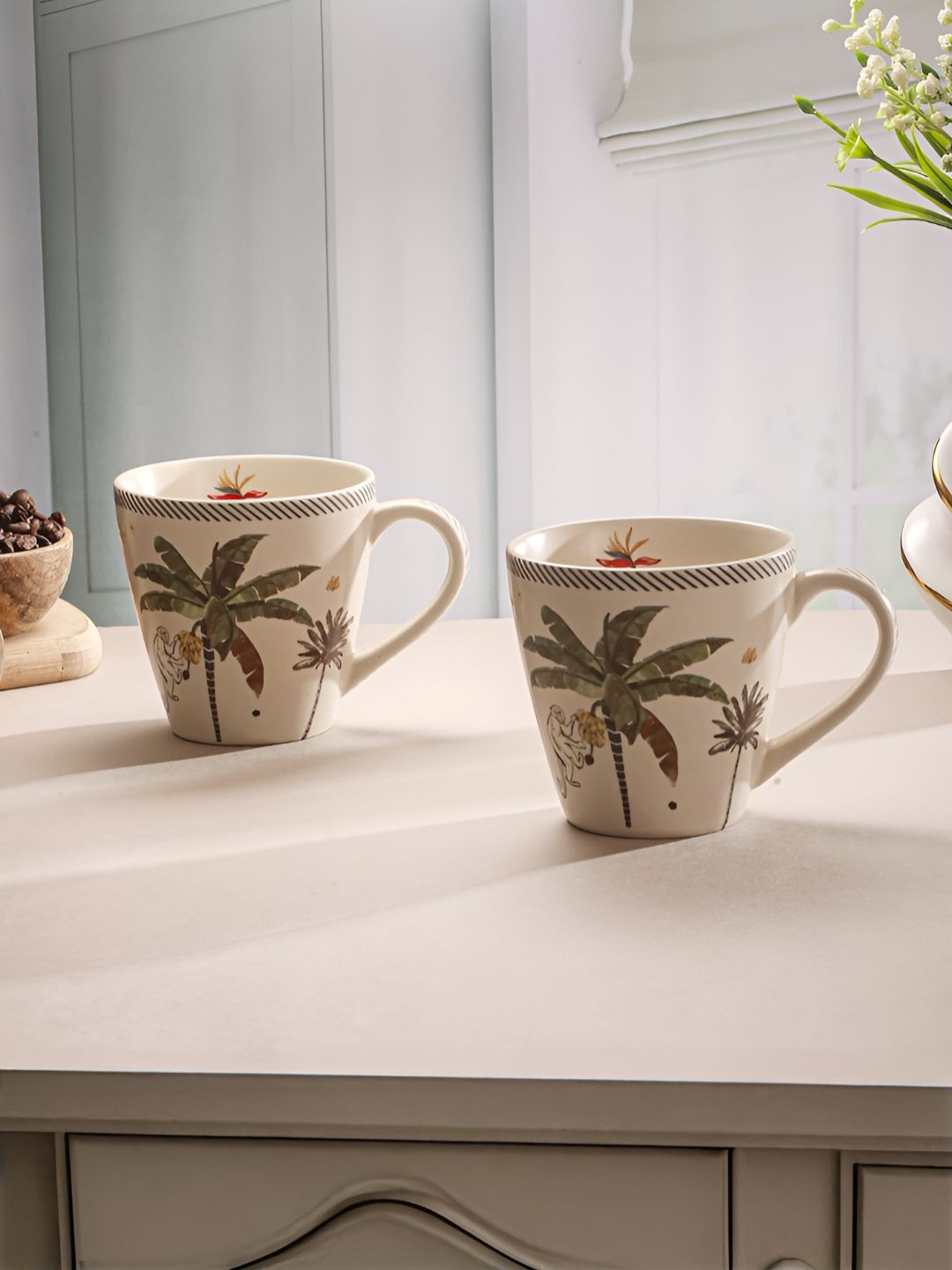 Troveas Set of 2 Cream Porcelain Handcrafted & Hand Painted Matte Mugs-picture-26