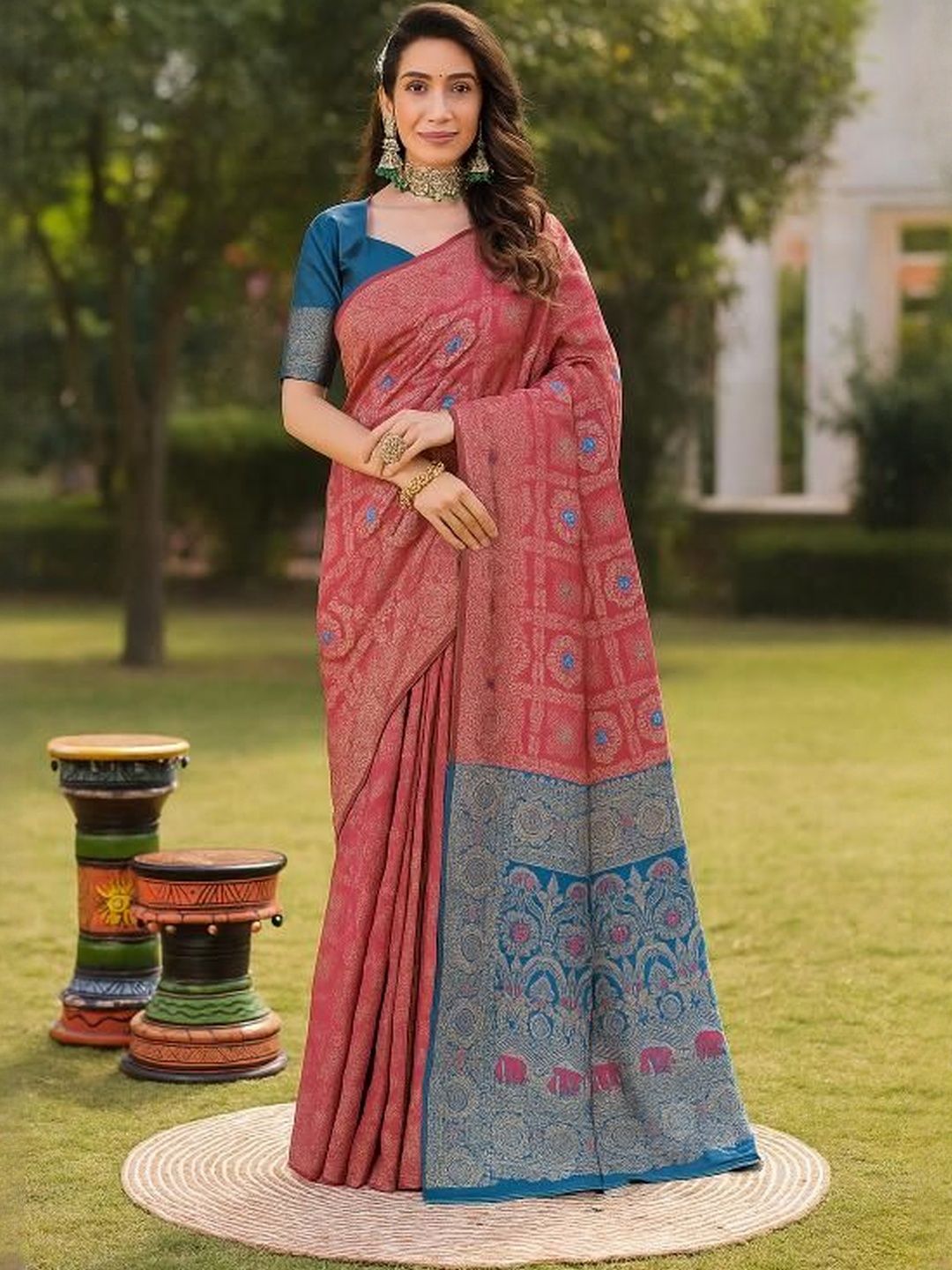 Moda Rapido Peach Woven Design Silk Cotton Kanjeevaram Sarees-picture-14