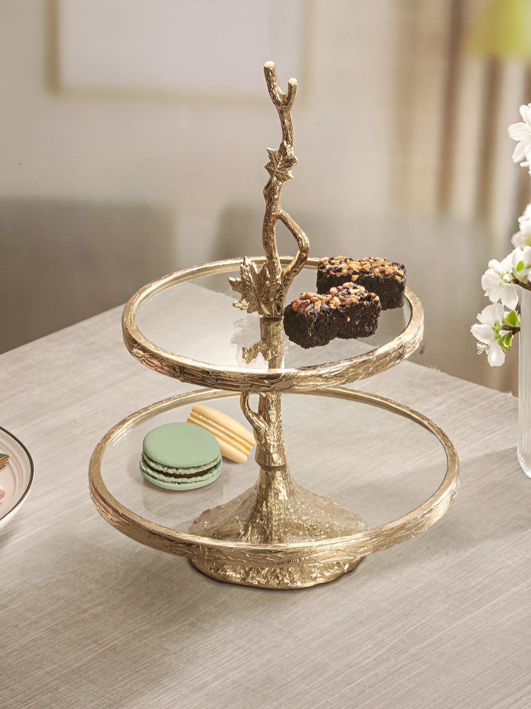 Troveas Gold-Toned Aluminium Easy to Clean Cake Stand-image-25