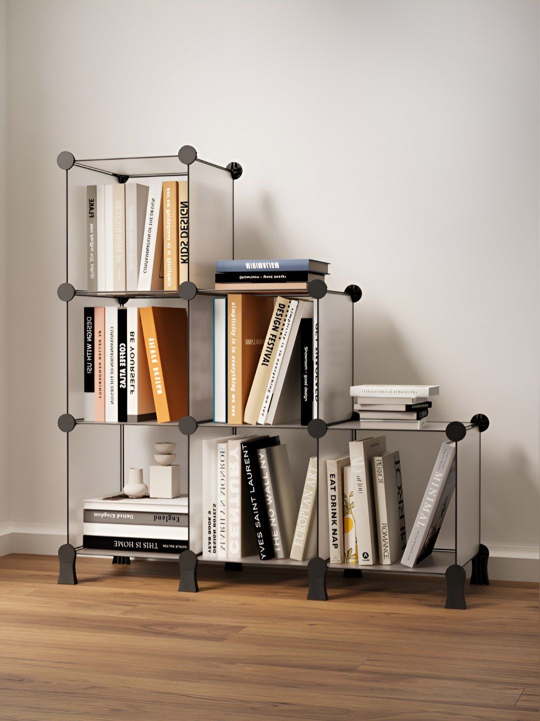 BOXJOY Transparent 6-Tier Modular Book Shelf Rack With Foot Connectors