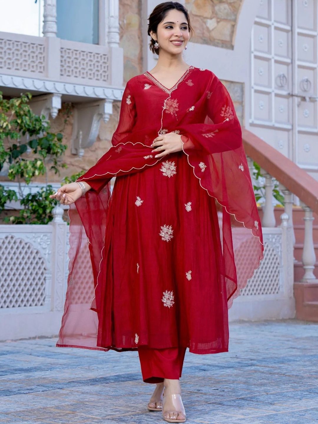 CaniBani Women Embroidered Chanderi Silk Kurta Sets With Dupatta-picture-22