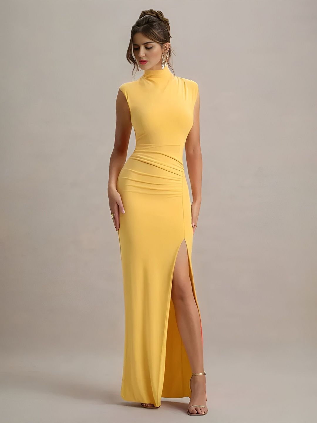 R.Code by The Roadster Life Co. Women High Neck Side Slits Bodycon Maxi Dress-picture-16