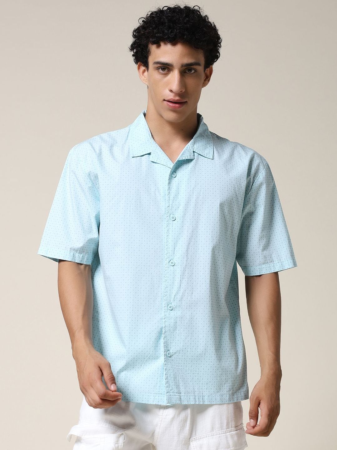 PRONK Men Blue Standard Polka Dot Printed Casual Shirt-picture-36