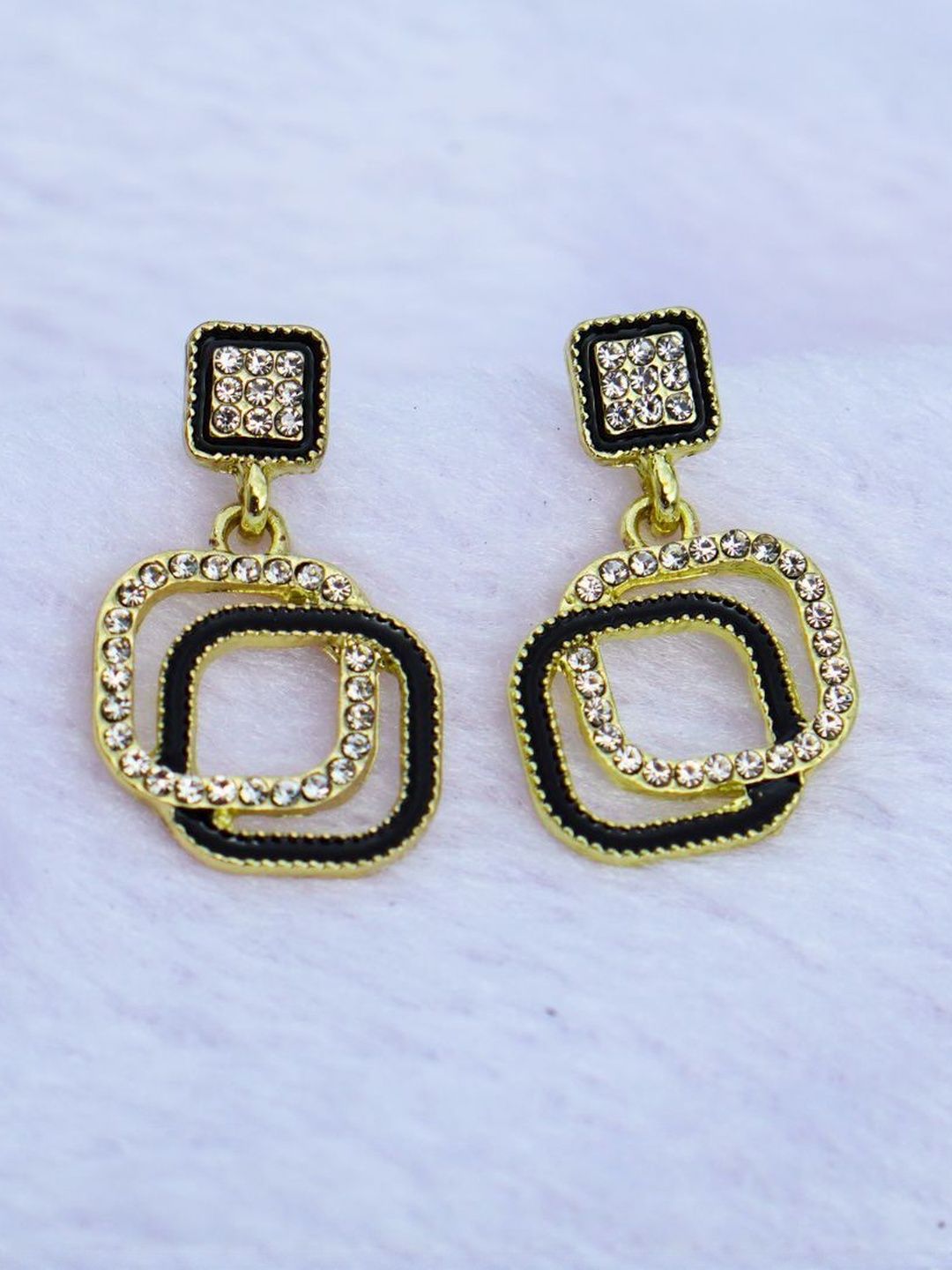 zefrokart Minimalist Gold-Plated Stones Studded Square Shaped Drop Earrings-picture-33