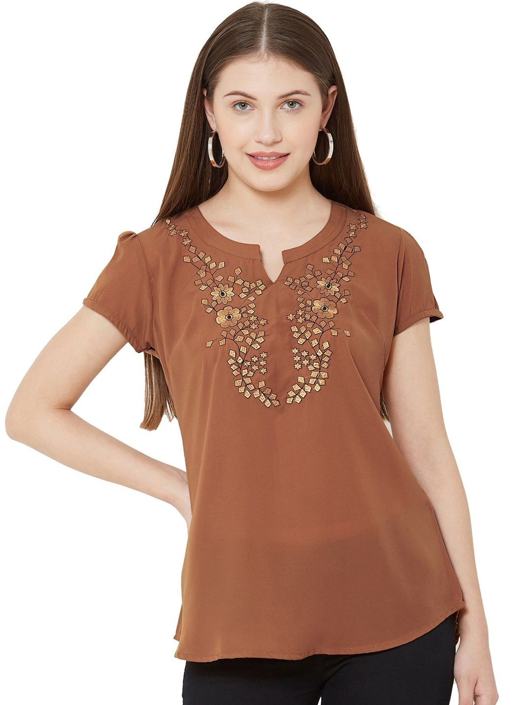 G0-4 IT Women Embroidered Mandarin Collar Georgette Top-picture-17