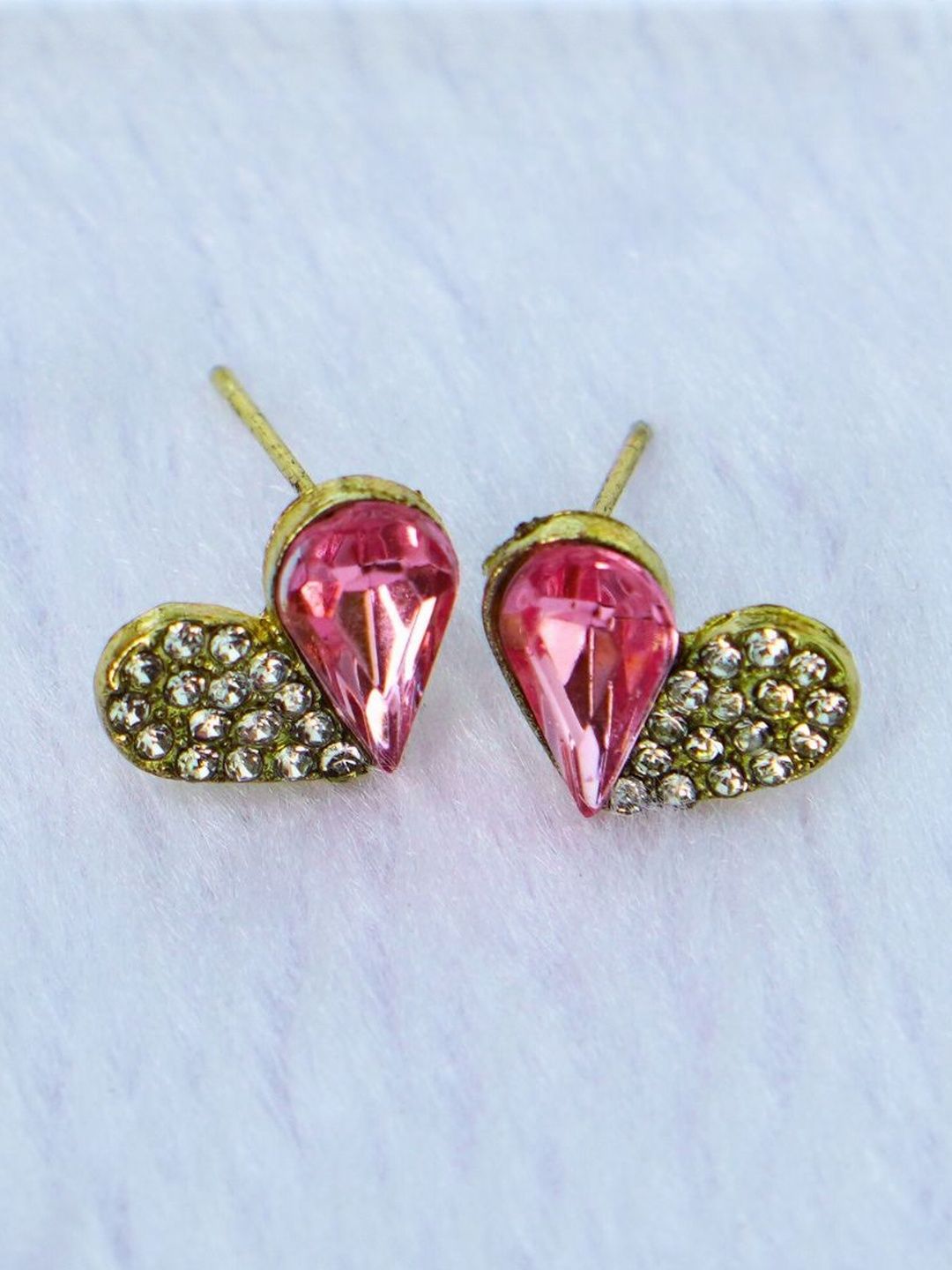 zefrokart Pink Heart-Shaped Stud Earrings with Sparkling Rhinestones-picture-21