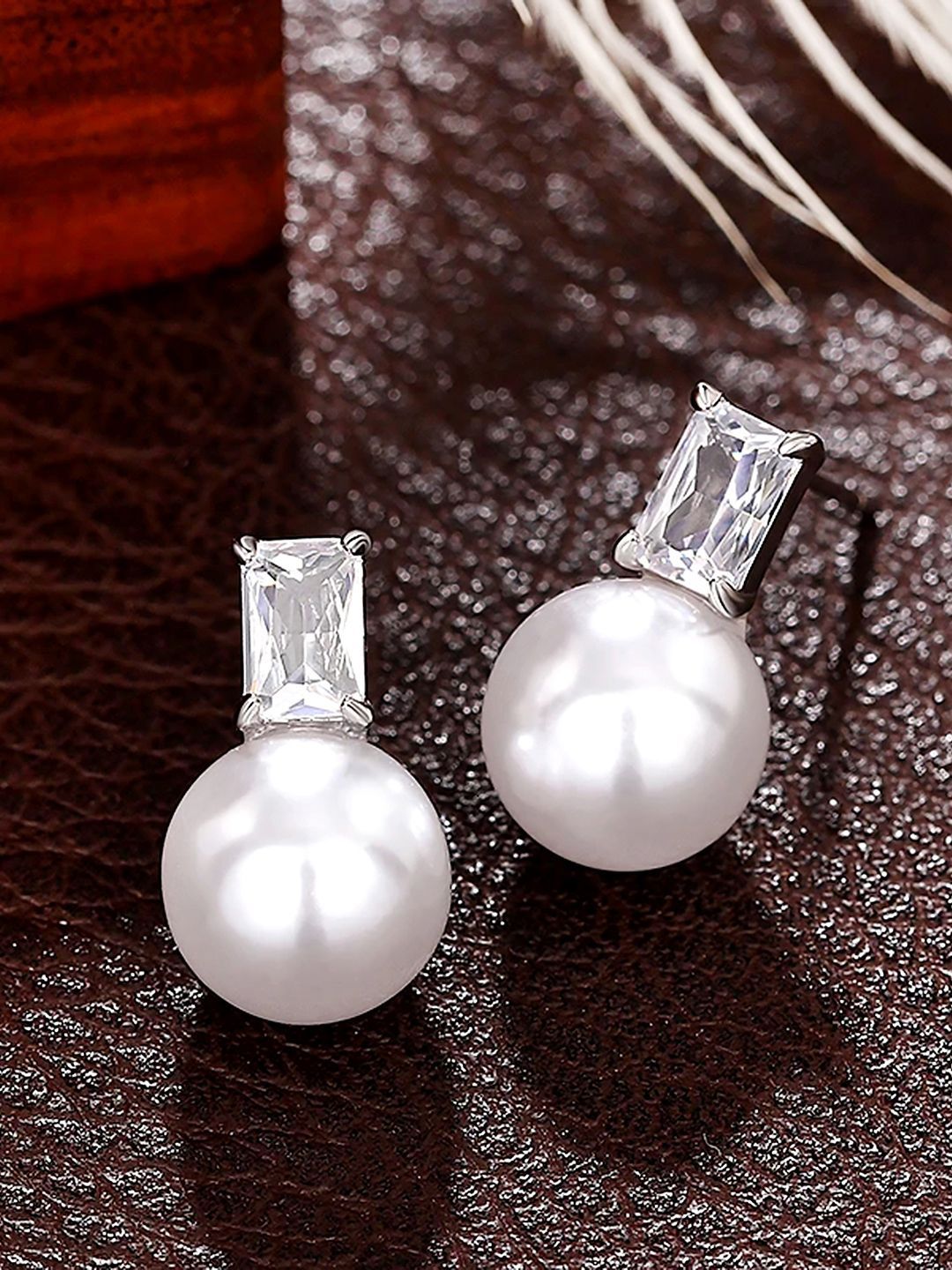 Peora Silver Plated Pearls Beaded And Crystal Studded Spherical Shaped Studs-picture-18