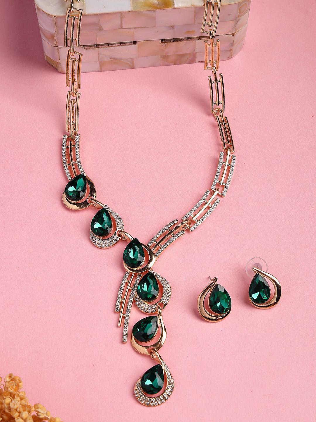 Sukkhi Gold Plated American Diamond Studded Necklace & Earrings