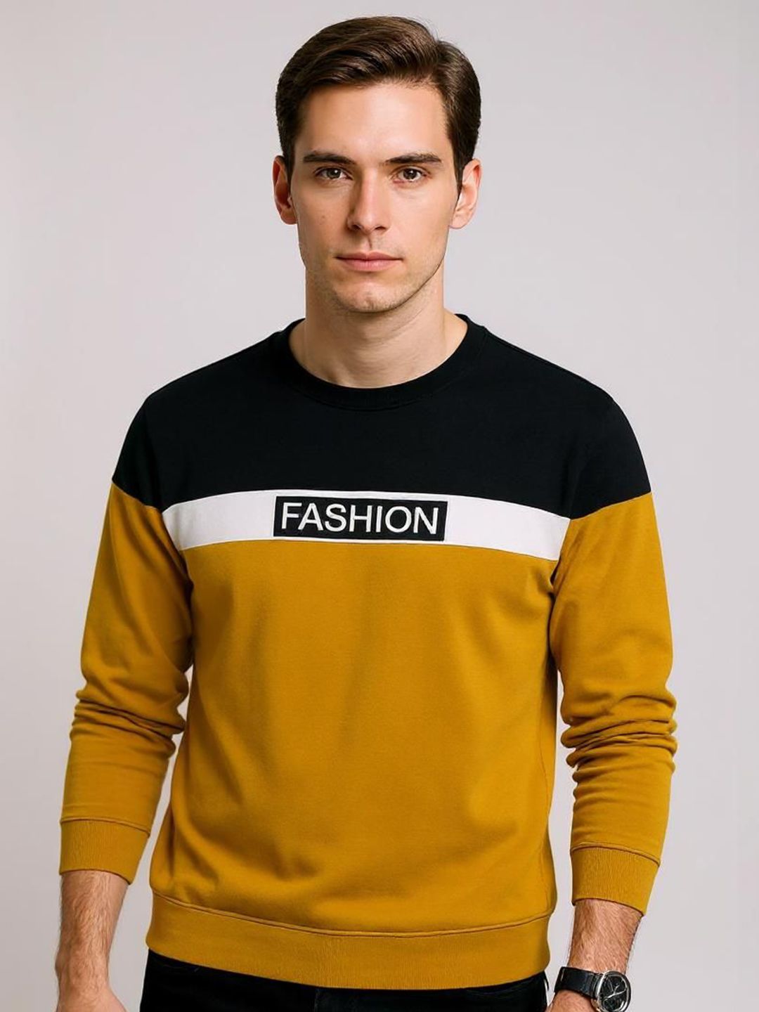 AUTNA Men Colourblocked Round Neck Cotton Sweatshirt-picture-32