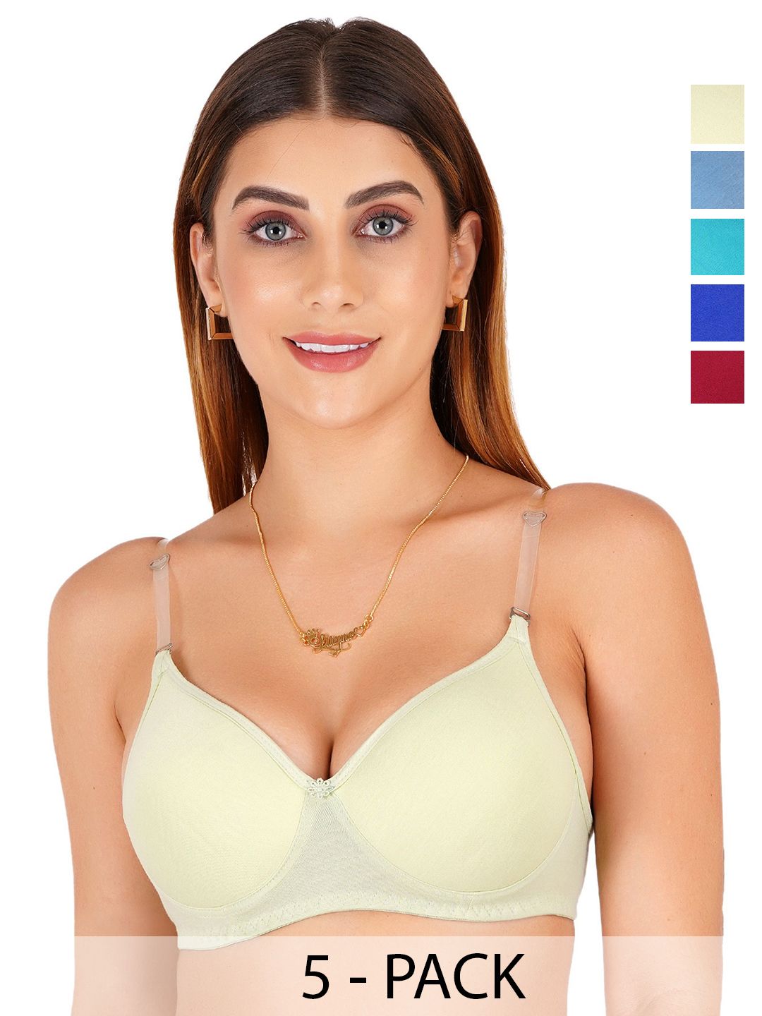 Liigne Women Pack Of 5 Medium Coverage Lightly Padded & Non-Wired T-shirt Bra-picture-16