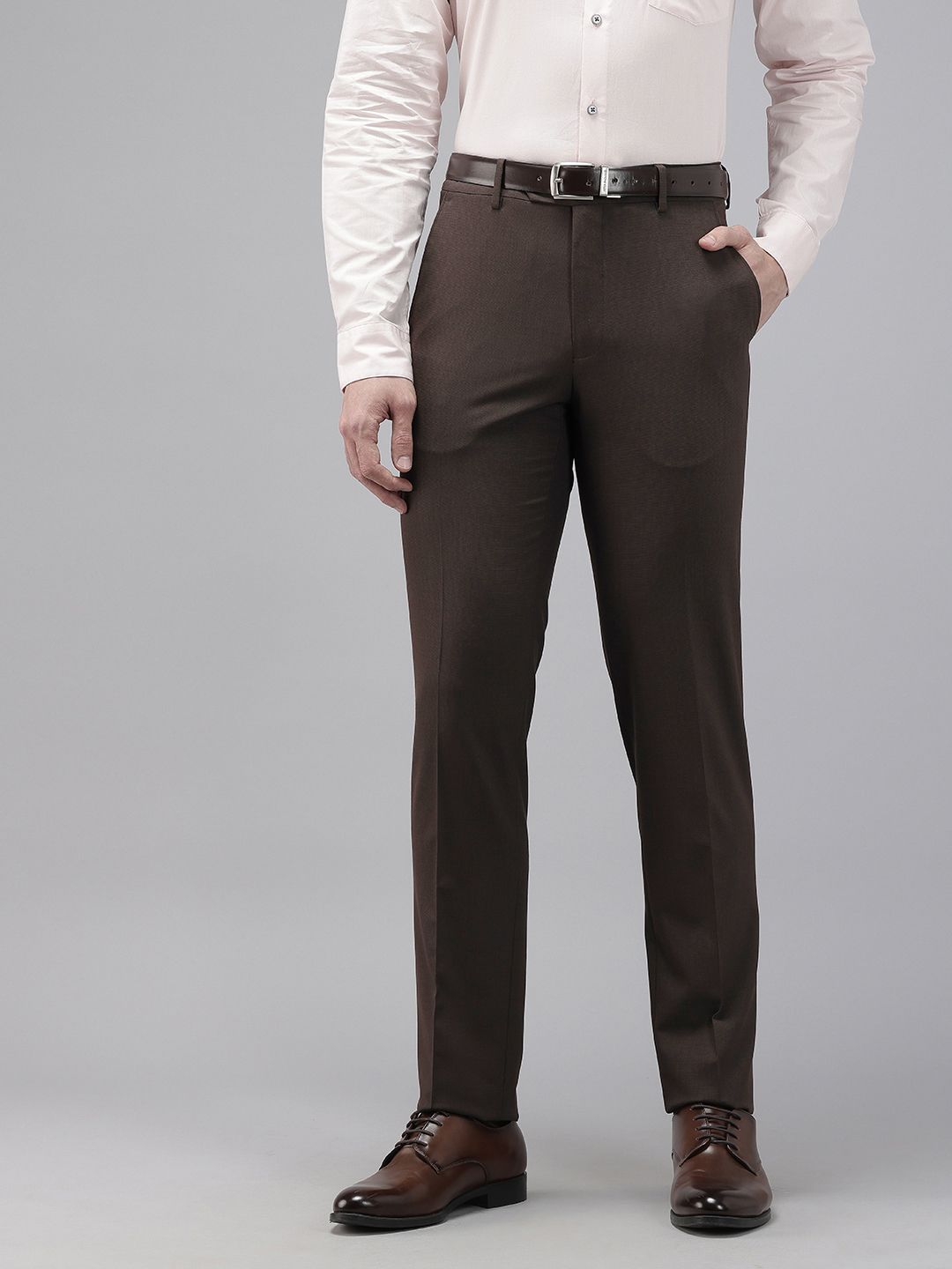 Van Heusen Men Slim Fit Self Design Textured Formal Trousers-image-15
