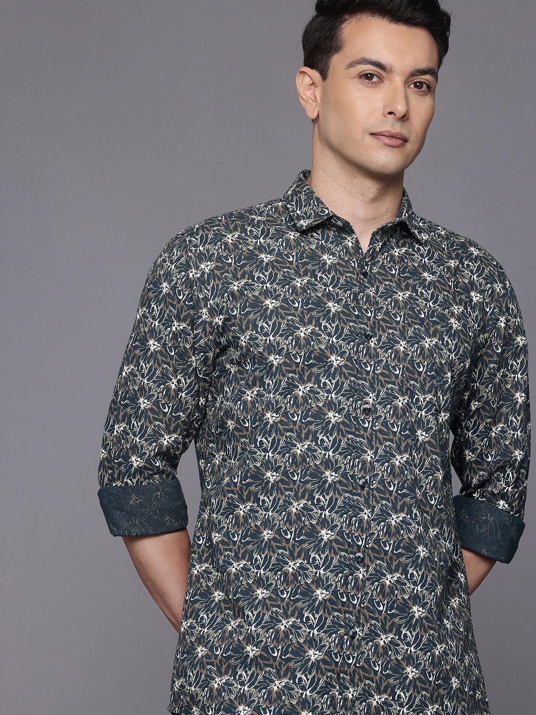 Allen Solly Custom Slim Fit Floral Printed Cotton Linen Casual Shirt-picture-35