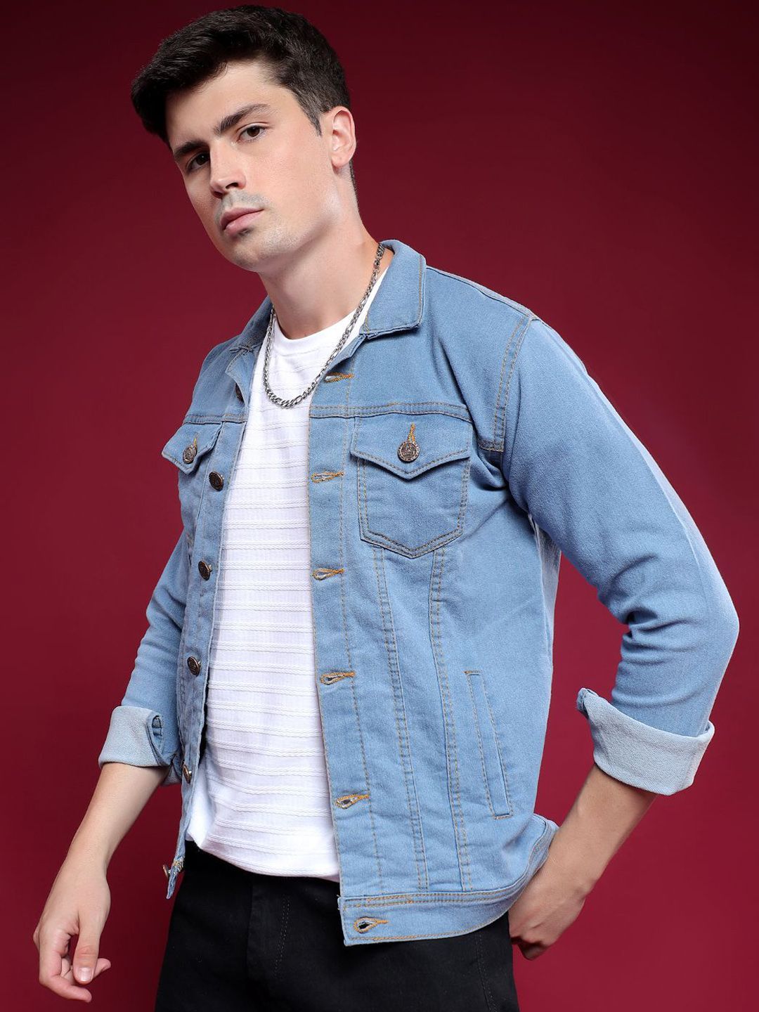 COMFITS Men Spread Collar Solid Denim Jacket-picture-29