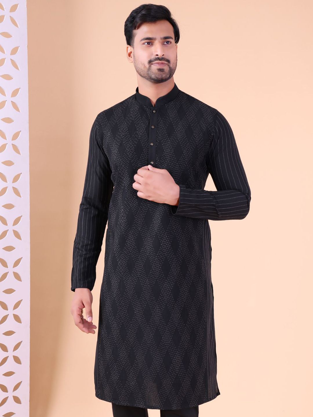 AURIK Men Striped Embroidered Festive Silk Straight Kurta-picture-48