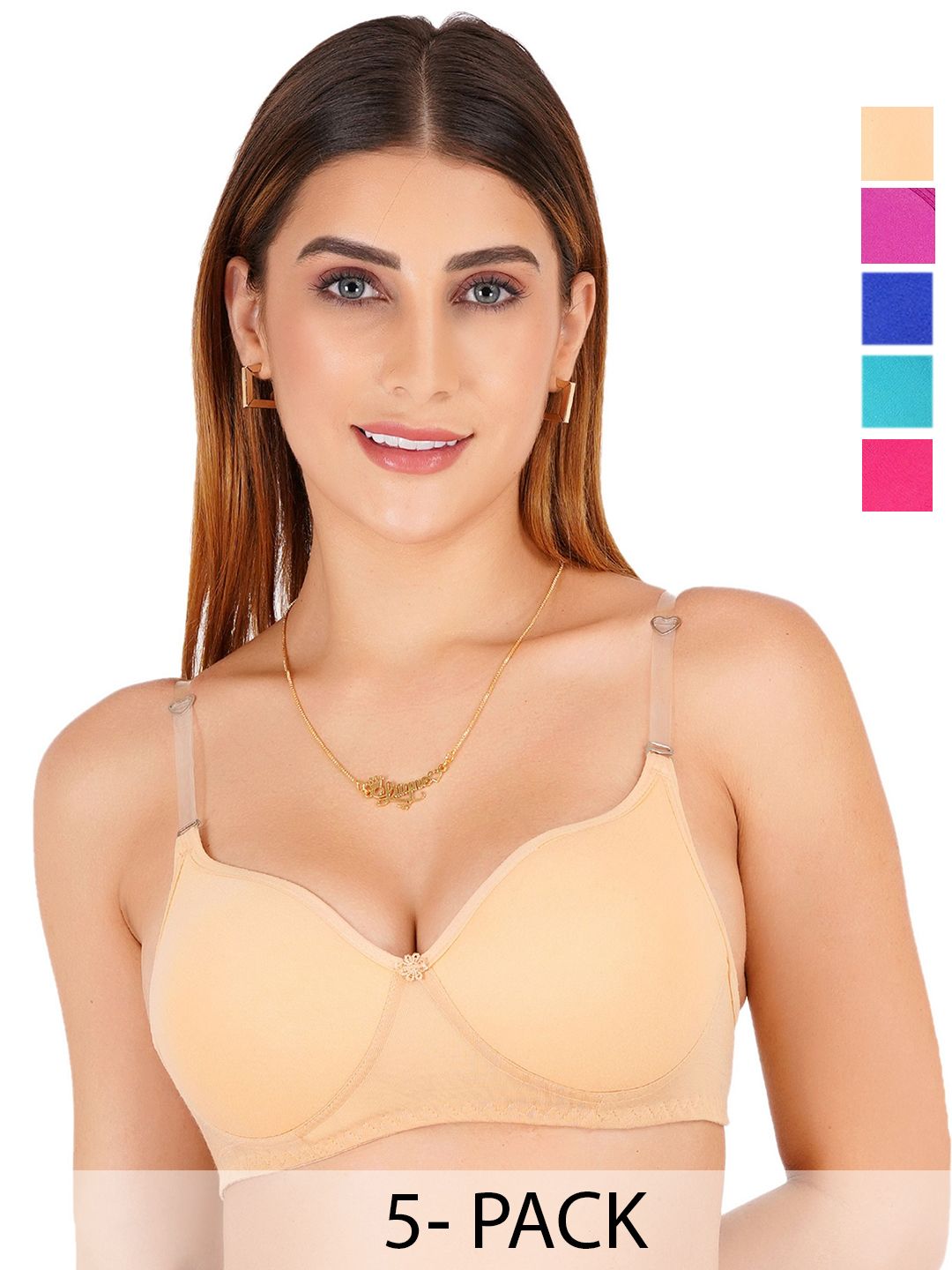 Liigne Pack Of 5 Full Coverage Lightly Padded Bra With Transparent Bra-picture-55
